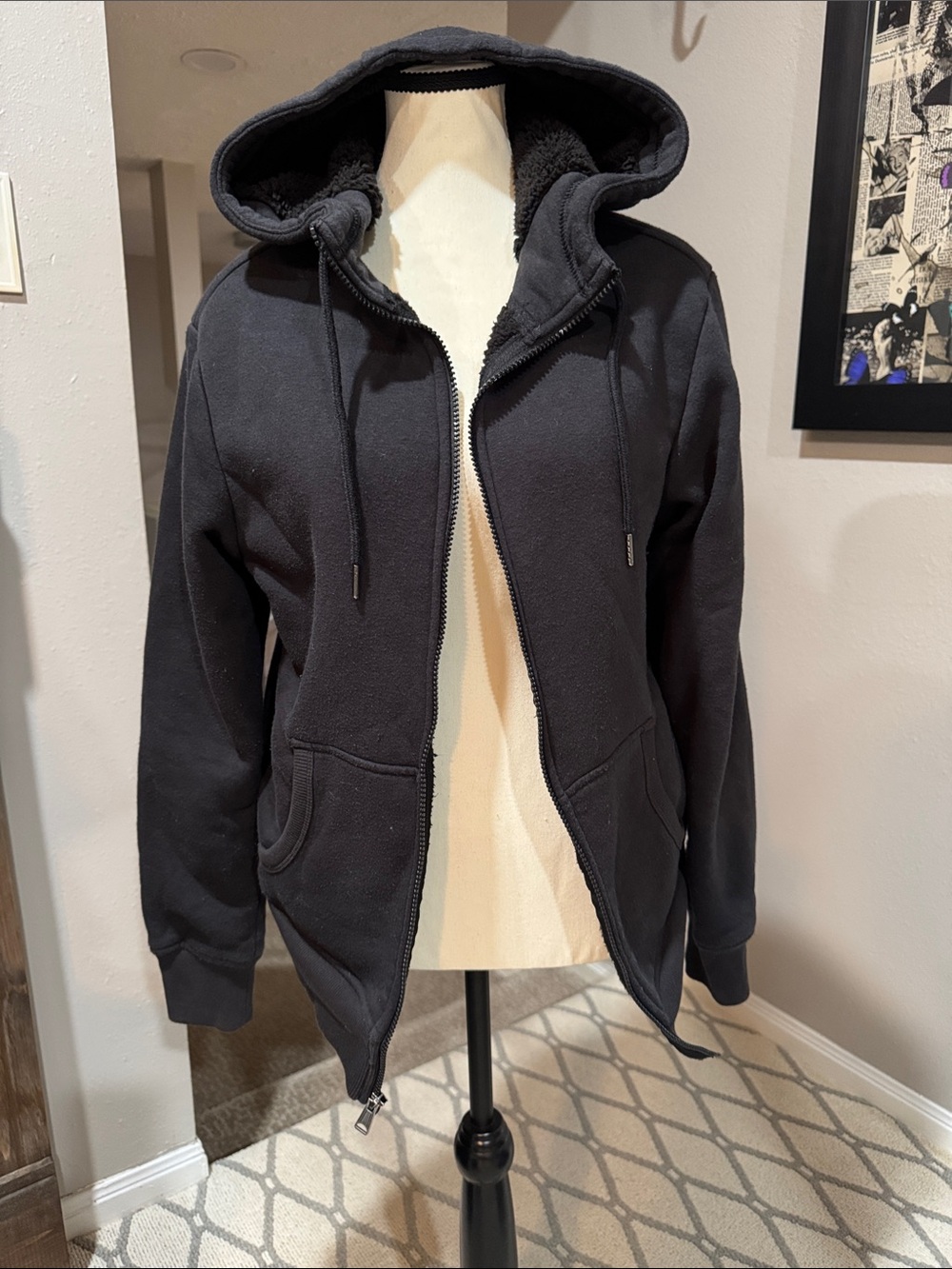 George Black Sherpa-Lined Hooded Zip Jacket